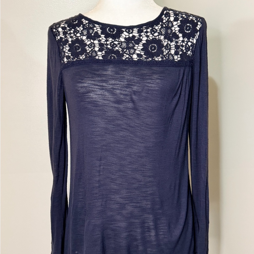 Forever 21 Crochet Detail Navy Top